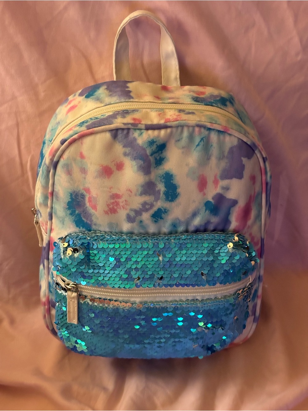 No Boundaries Sequin Front Pocket Backpack in Aqua Blue Tie-Dye